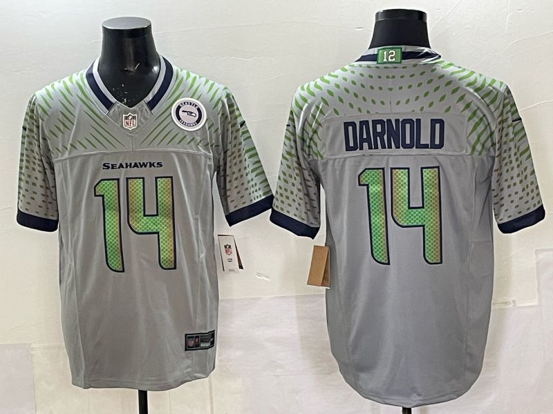 Men 2025 Seattle Seahawks #14 Darnold grey 5th generation Throwback Nike Limited NFL Jersey style 054